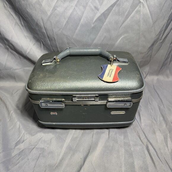 Vintage American Tourister Aquamarine Hard Train Case Combo Lock Cosmetic Bag